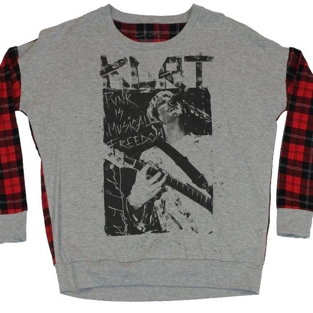 Kurt Cobain Plaid Flannel Graphic Sweatshirt “Punk is Musical Freedom”
